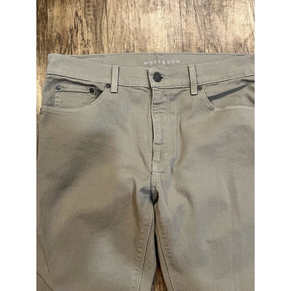Mott & Bow Slim Pants Mens 33x32 Denim Designer Stretch Beige Office - Picture 2 of 10